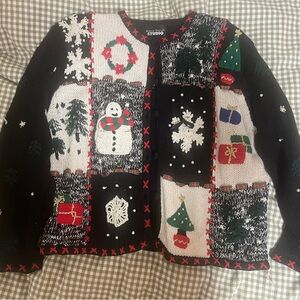 Designers Originals Studio Festive Black and White Cute Ugly Christmas Sweater